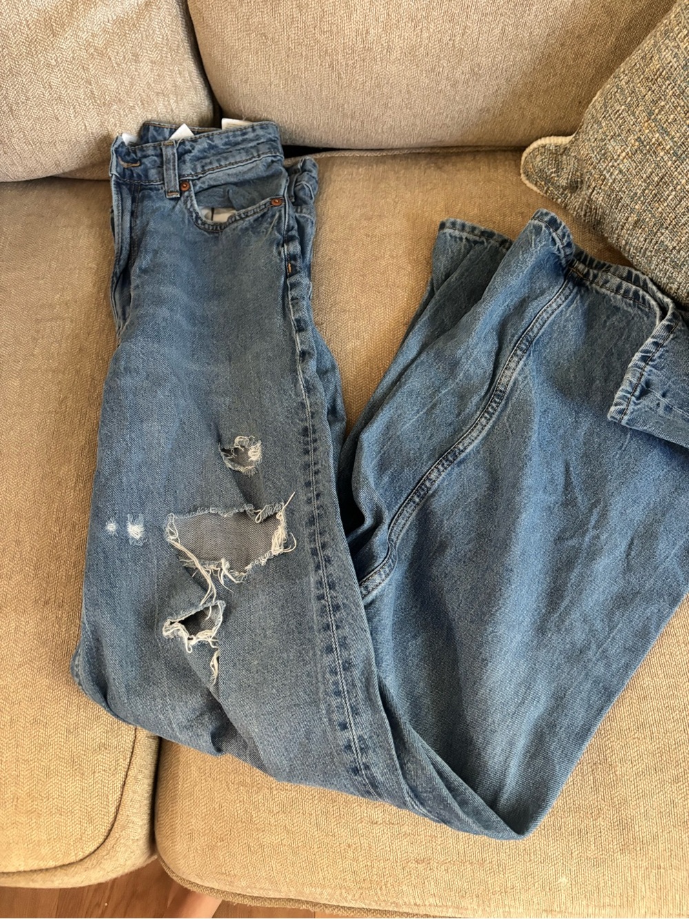 Divided Women's Blue Distressed Flare Jeans